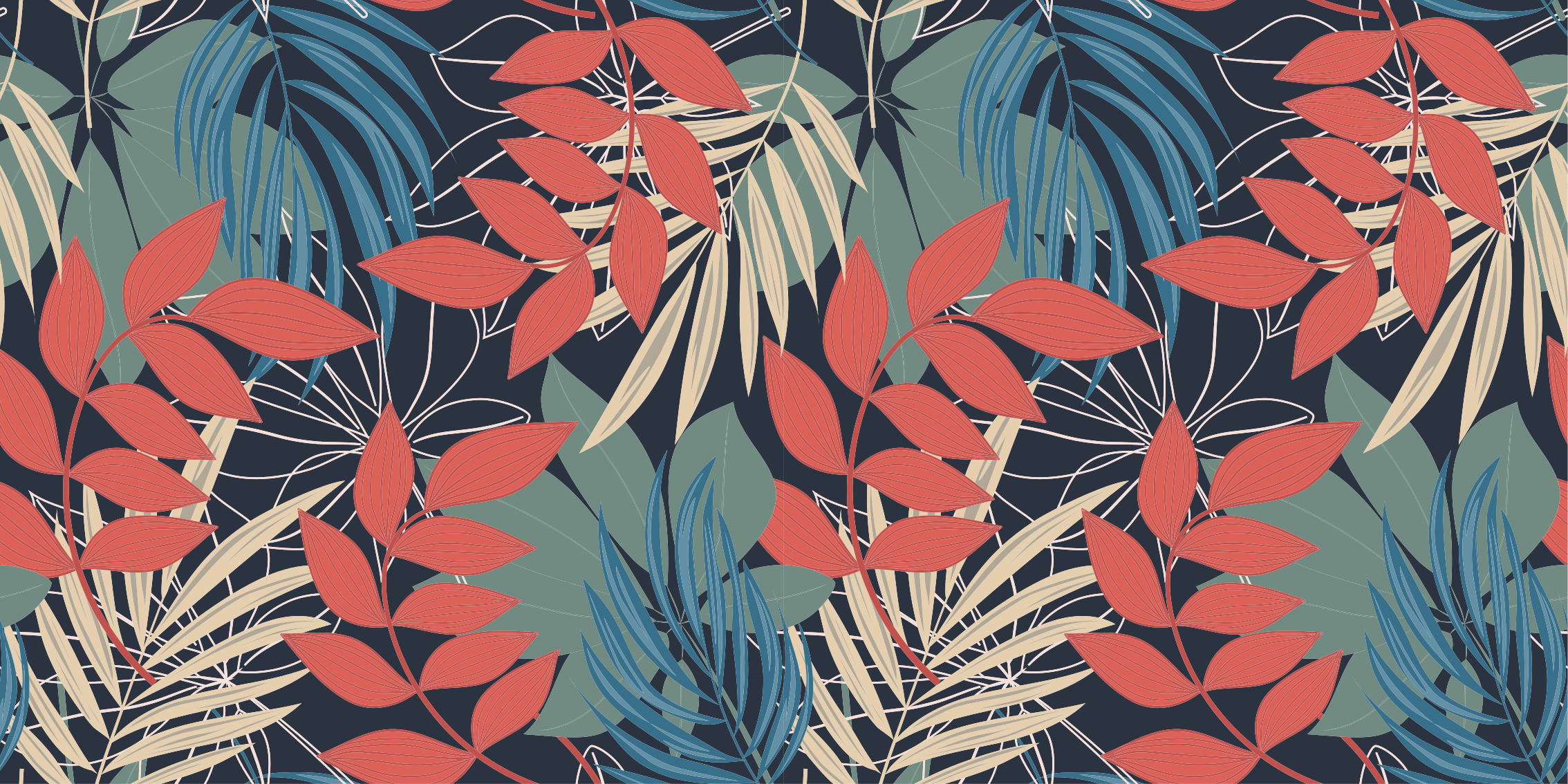 Levende bladmønster Blomster og planter vinyltæppe - TenStickers