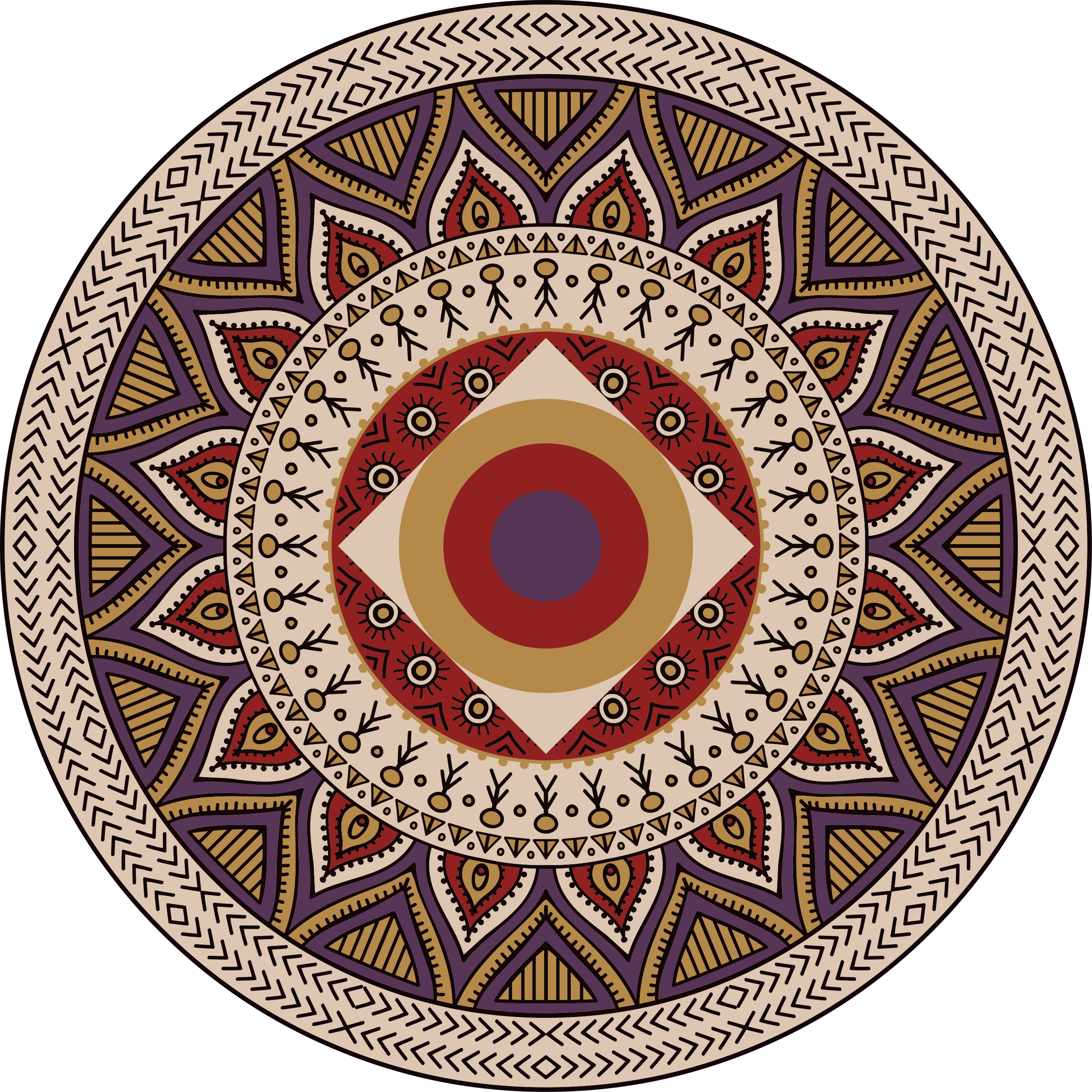 Levende cirkulært mønster mandala vinyl tæppe - TenStickers