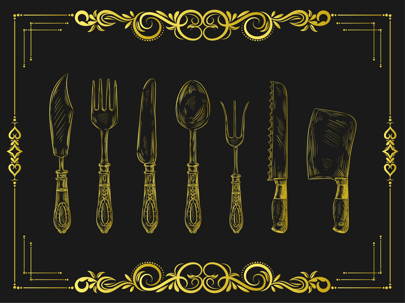 Køkkenredskaber omrids vinyltæppe til køkkenet - TenStickers