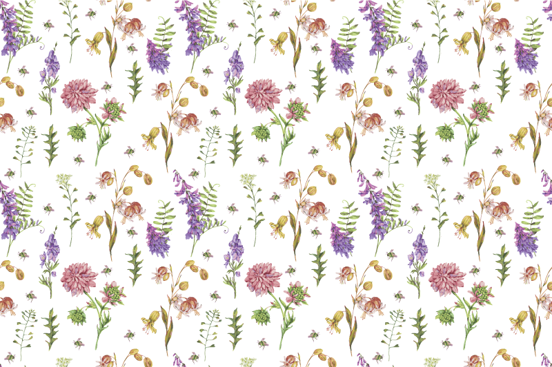 Blomster og planter vinyltæppe i livlige blomster - TenStickers