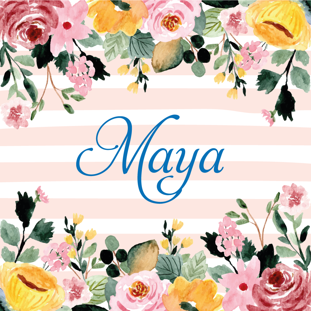 Blå navn med blomster kant tilpasset dækkeservietter - TenStickers