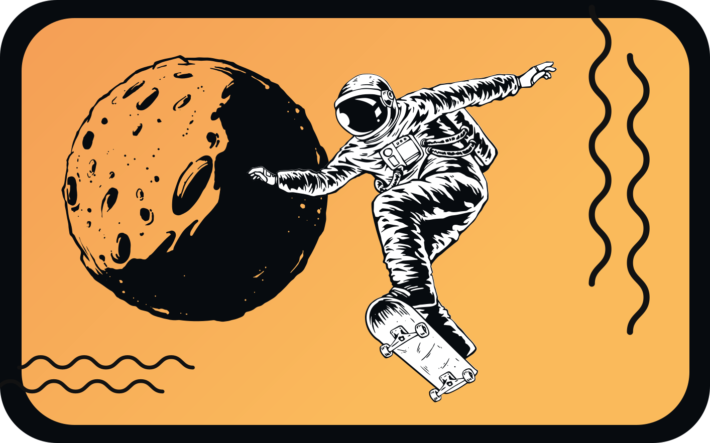 Skateboardende astronaut vinyl tæppe - TenStickers