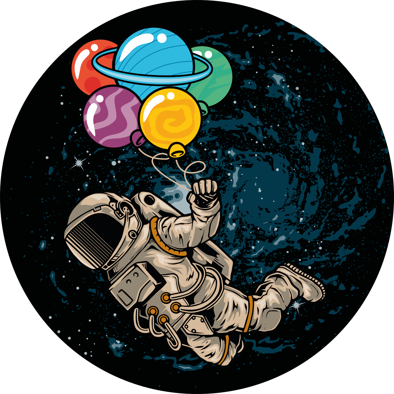 Astronaut med balloner vinyl tæppe - TenStickers