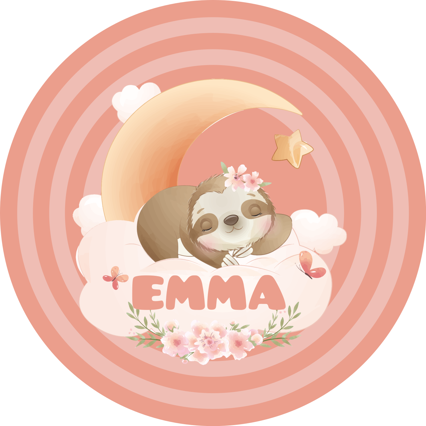 Sødt dovendyr design vinyl tæppe med navn - TenStickers