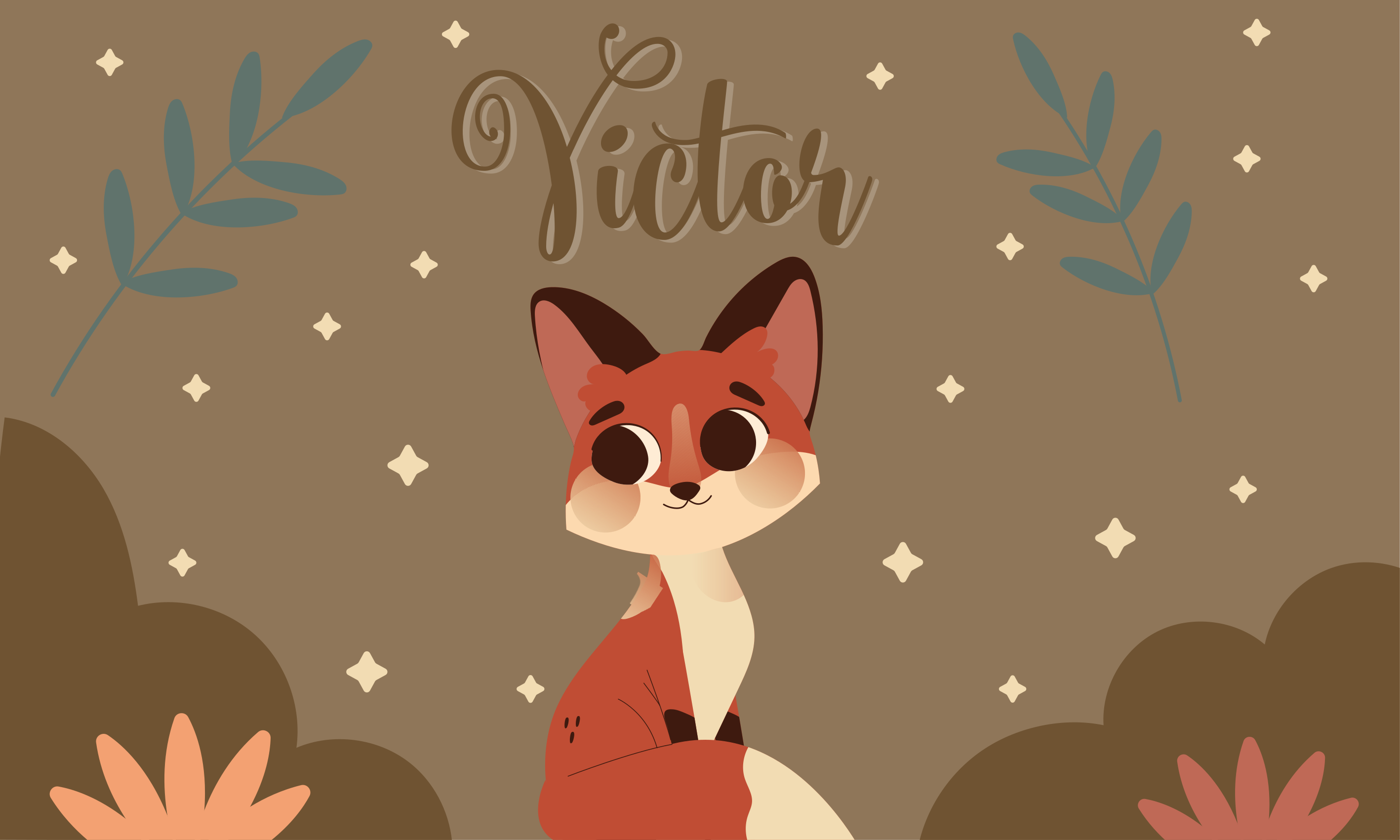 Sød ræv design vinyl tæppe med navn - TenStickers