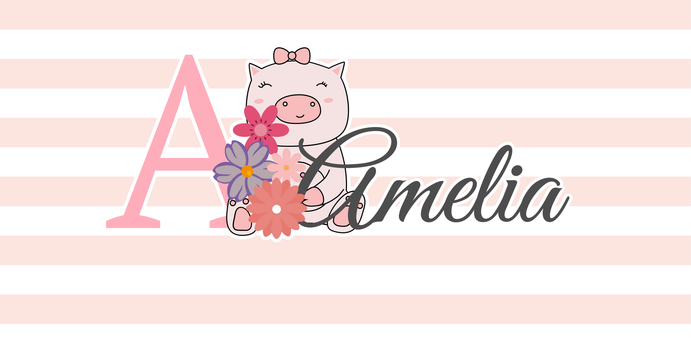 Sød gris illustration vinyl tæppe med navn - TenStickers