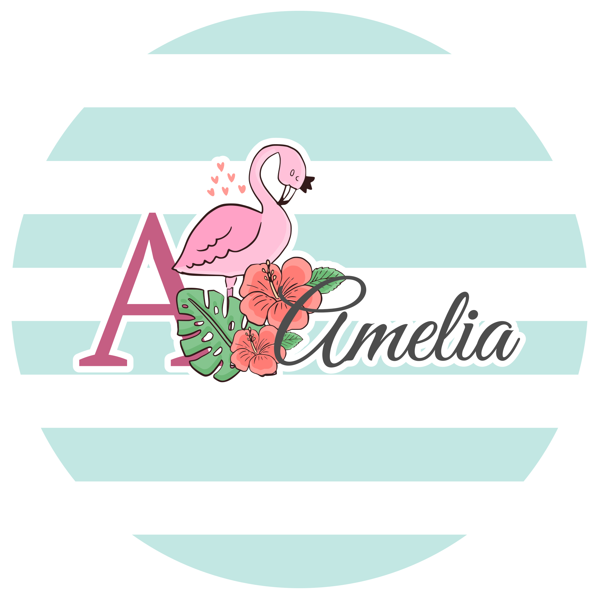 Flamingo-dekoration vinyl tæppe med navn - TenStickers