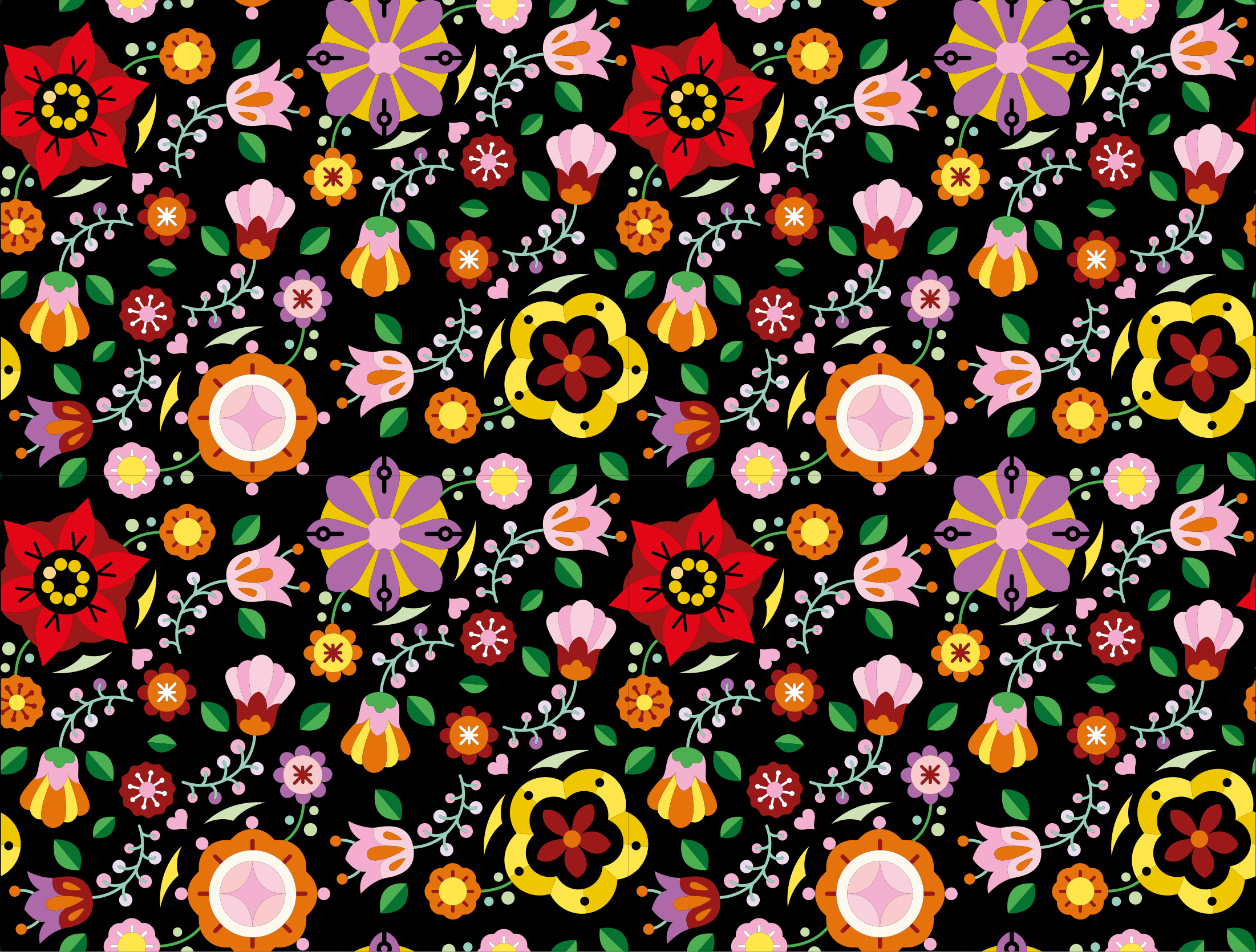 Lys botanisk illustration Blomster og planter vinyltæppe - TenStickers