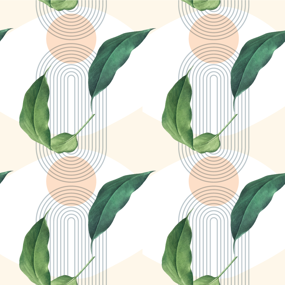 Grønt blad med abstrakt pink blomstret tæppe - TenStickers