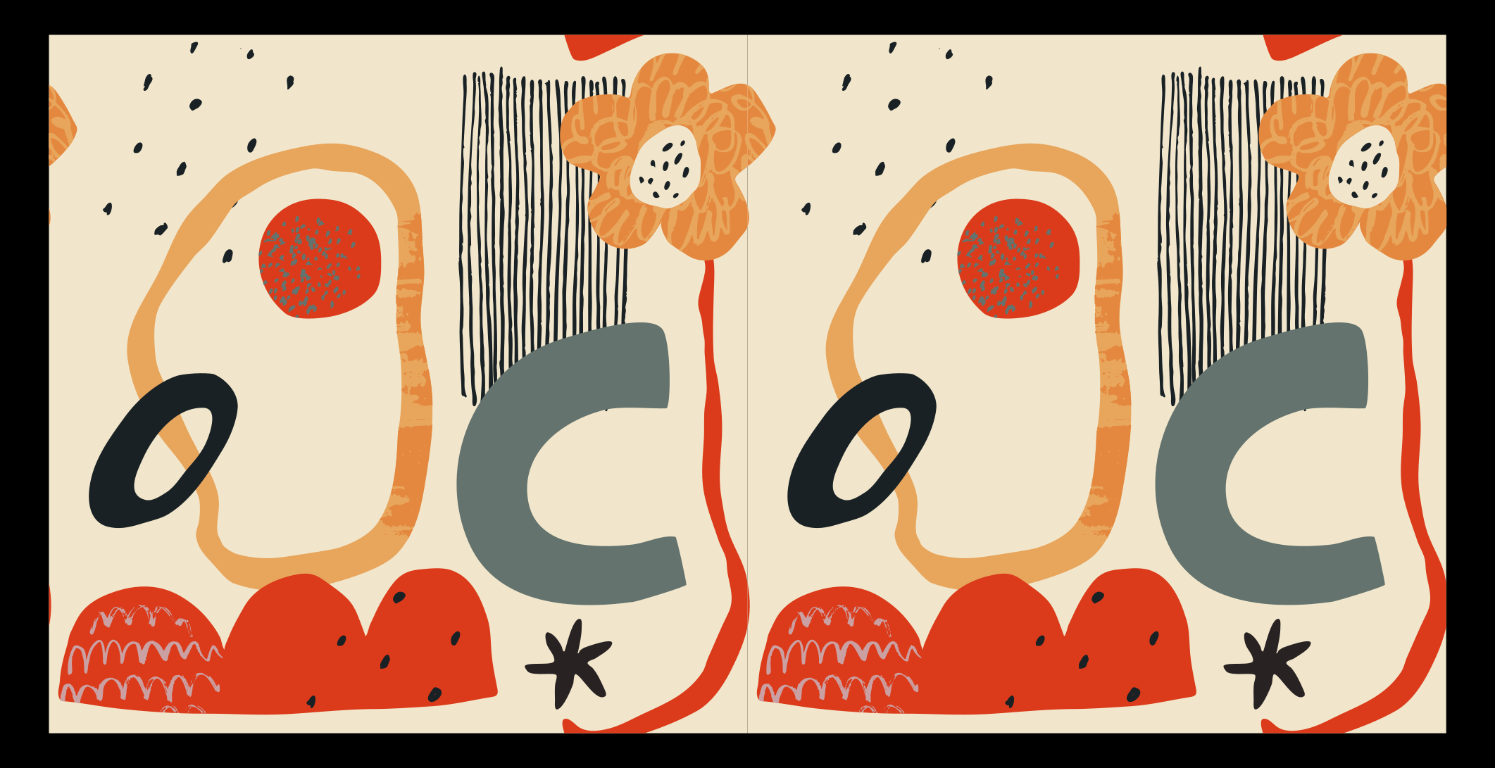 Rød og orange collage abstraktion moderne tæppe - TenStickers