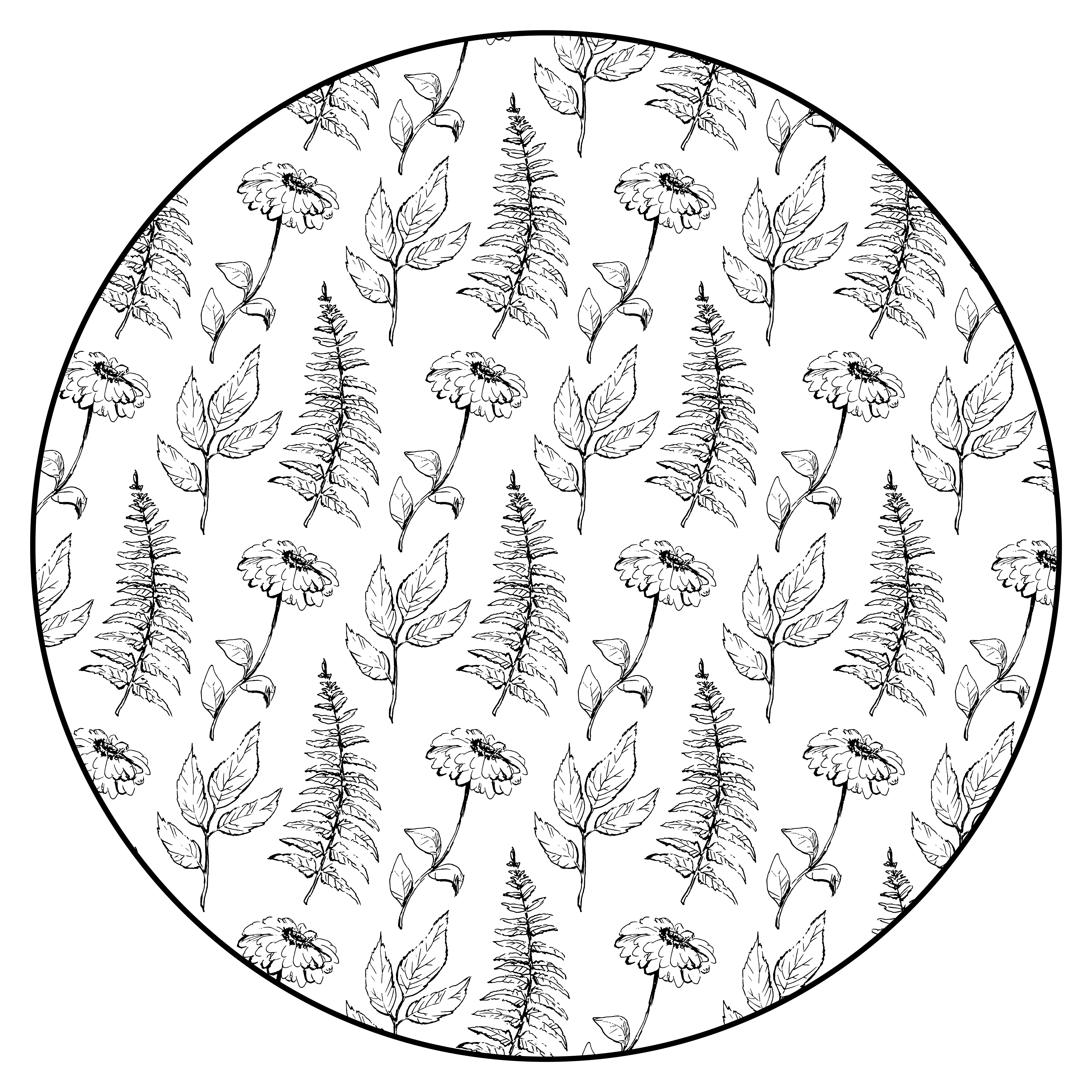 Blomstermønster i sort rundt vinyltæppe - TenStickers