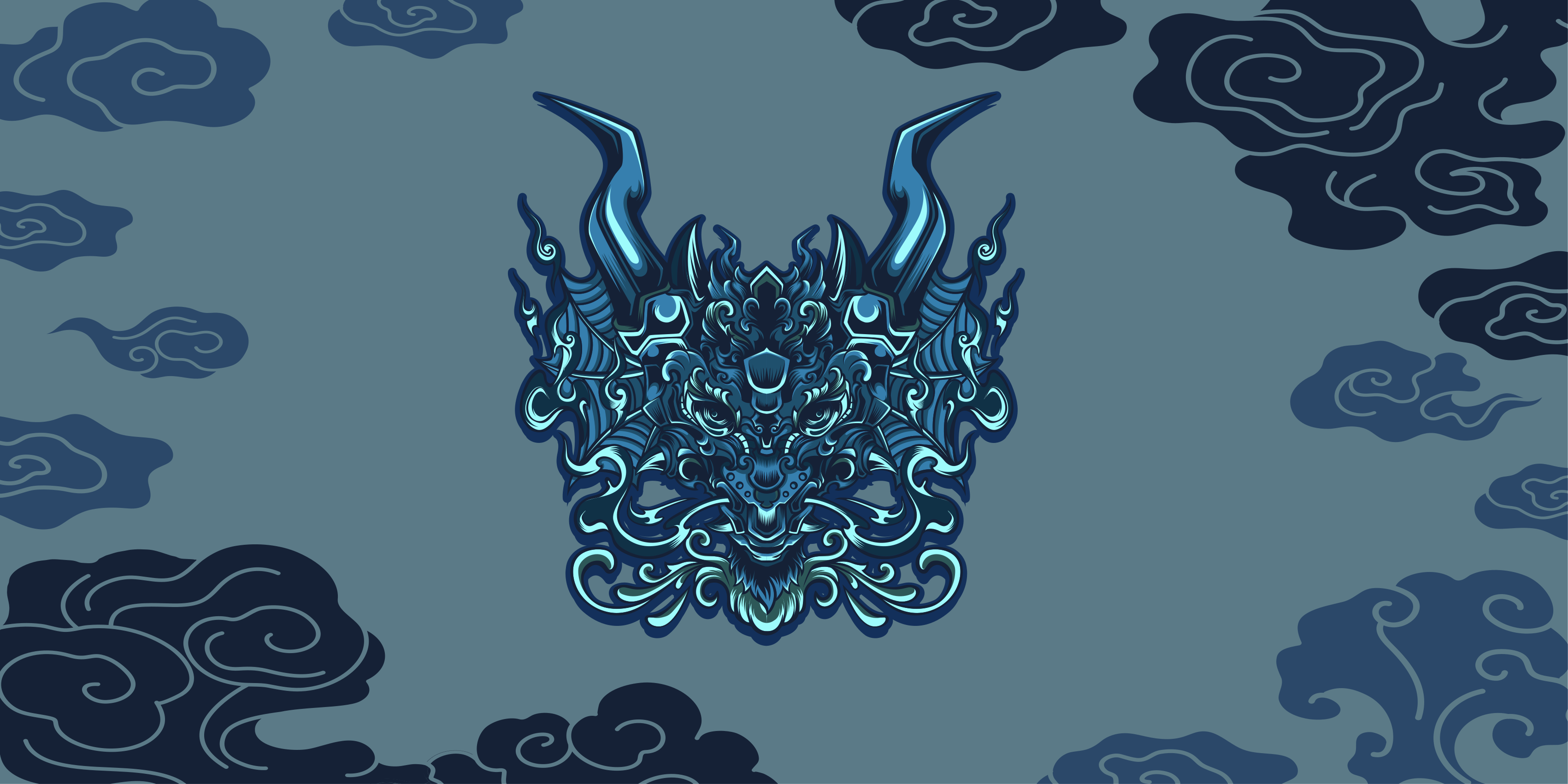 Grå dragemotiv etniske vinyltæppe - TenStickers