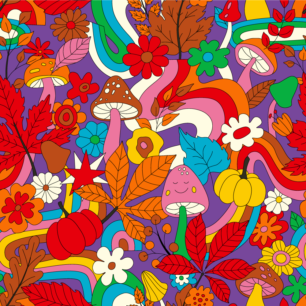 Flower power retro mønster blomstret tæppe - TenStickers