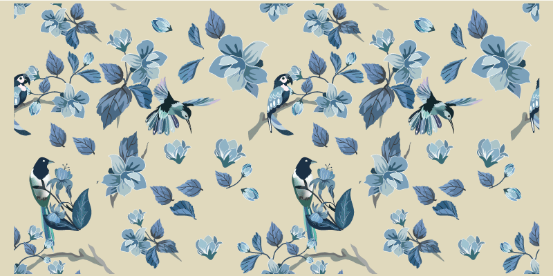 Blomster og planter vinyltæppe med blå blomsterdetaljer - TenStickers