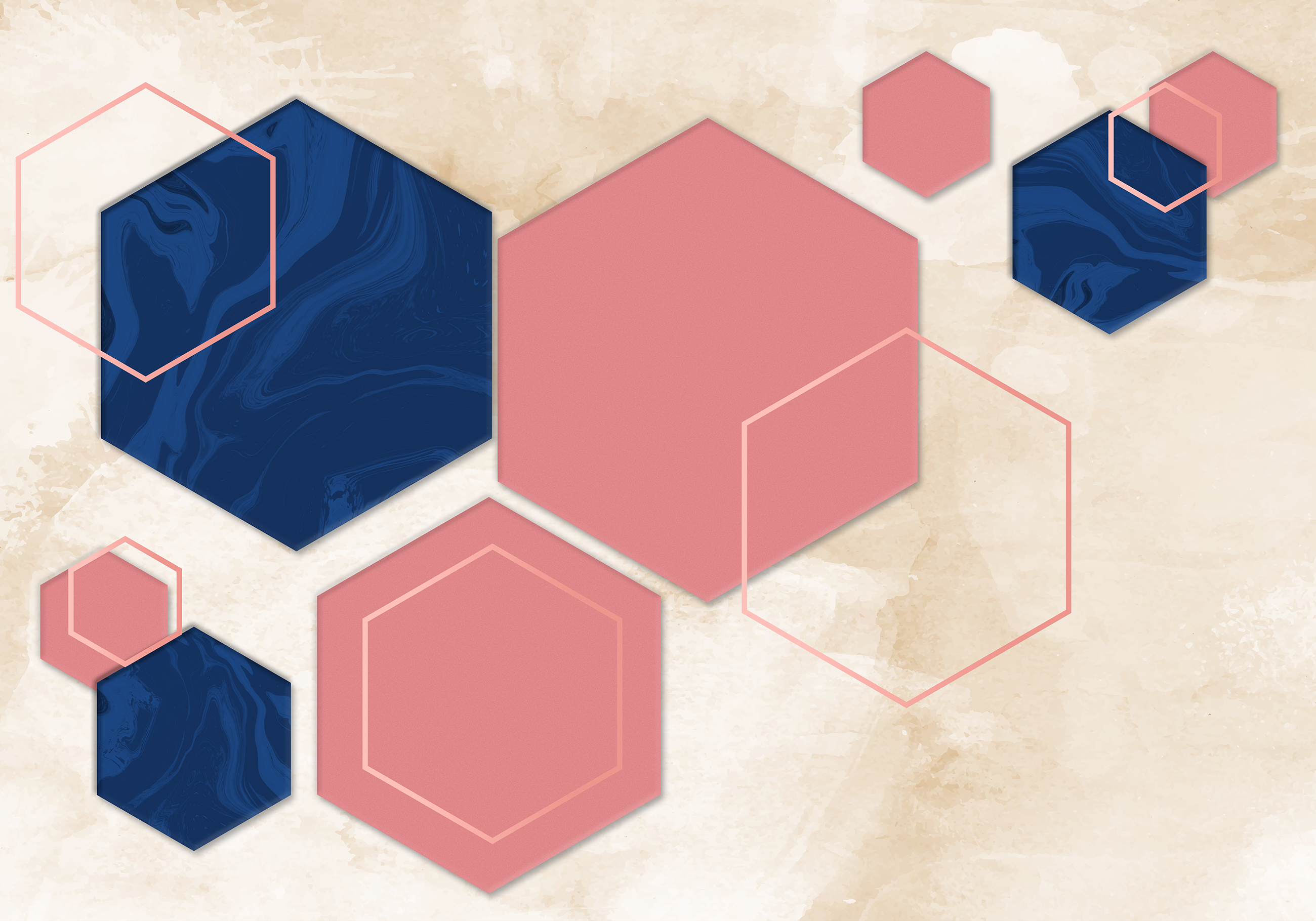 Pastel sekskanter geometrisk kunst stue tæppe - TenStickers