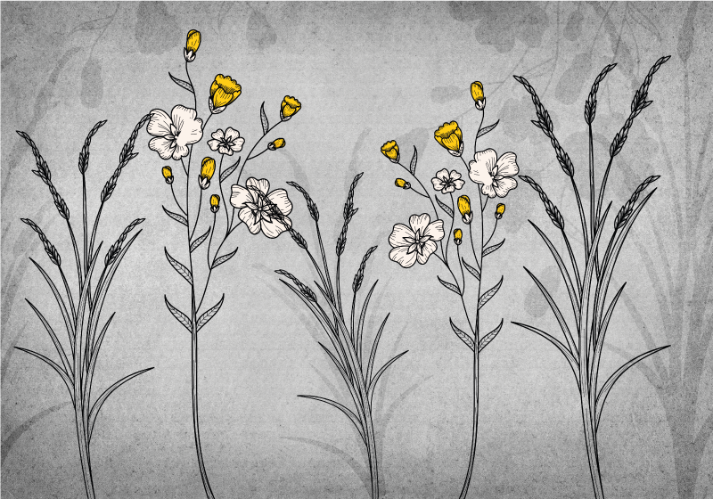 Blomsterskitse detalje Blomster og planter vinyltæppe - TenStickers