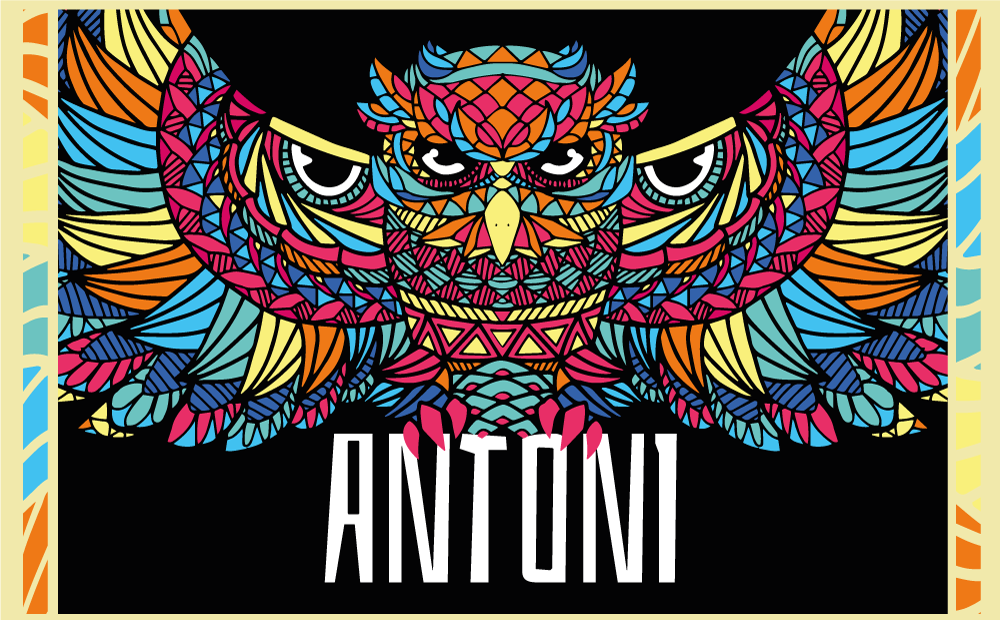 Farverig ugle tilpasning vinyl tæppe med navn - TenStickers