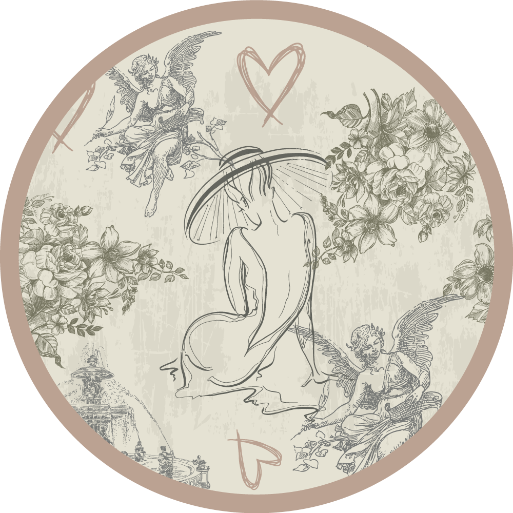 Cirkulært engleagtigt blomstermotiv vintage vinyl tæppe - TenStickers