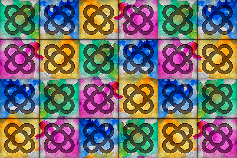 Farverig panot vintage flise vinyl gulvtæppe - TenStickers