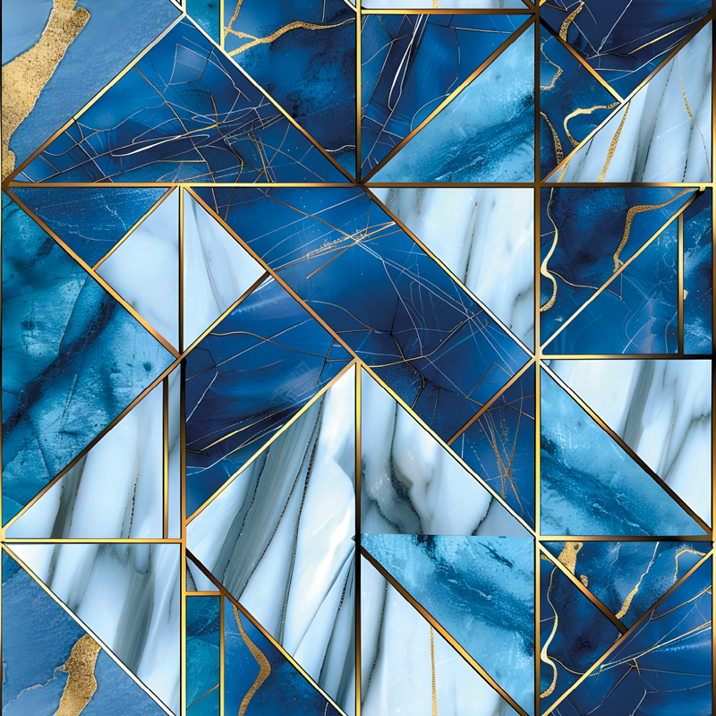 Marmor vinyl tæppe geometrisk blå marmor og guld effekt - TenStickers