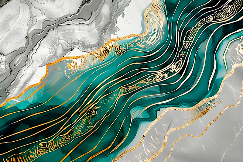 Grå og grøn med gylden effekt marmor vinyl tæppe - TenStickers
