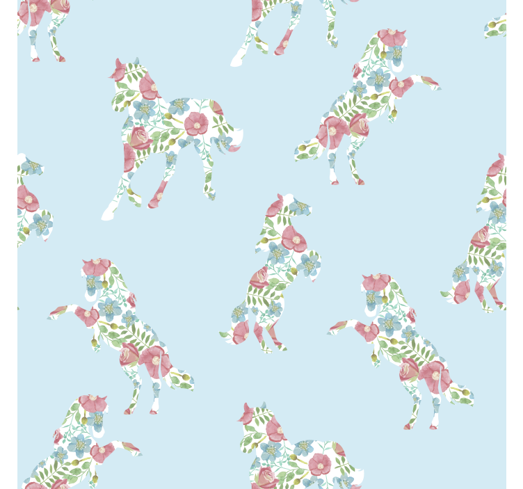 Patchwork blomsterdesign heste tapet - TenStickers