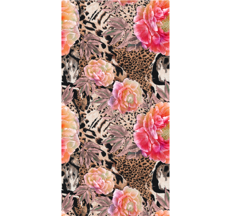 Tapet natur med blomster og leopardprint - TenStickers