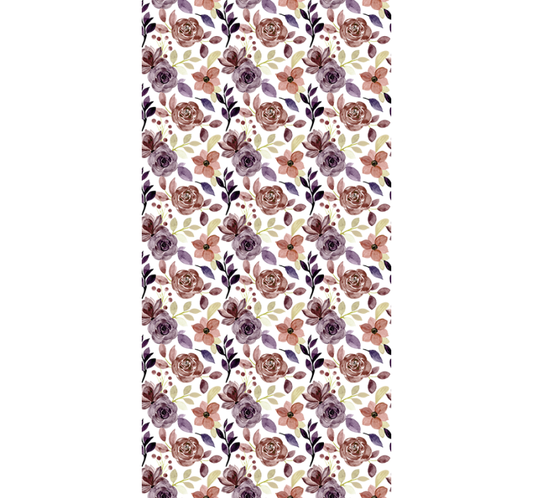 Tapet til gang med rosen- og blomstermønster - TenStickers