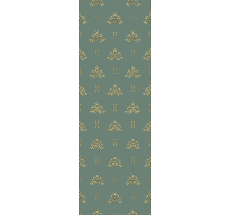 Tapet klassisk stil i teal jugendstil med gyldne blomster - TenStickers