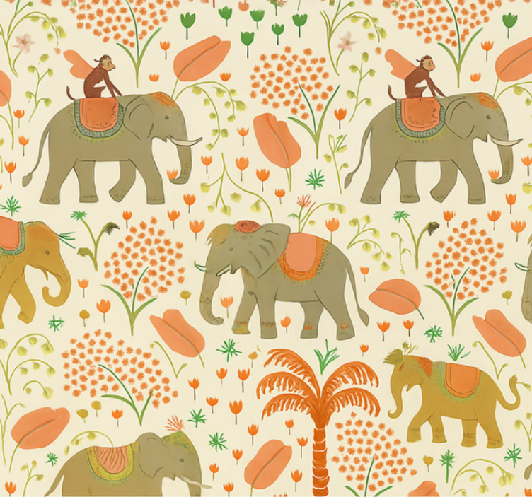 Tapet til soveværelse indisk elefant safari - TenStickers