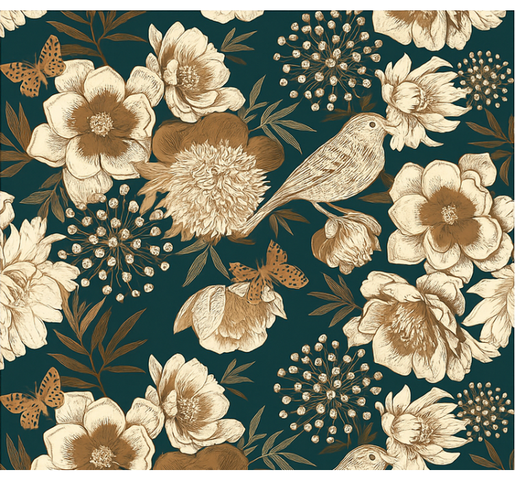 Tapet med fugle vintage botanisk kinesisk stil - TenStickers