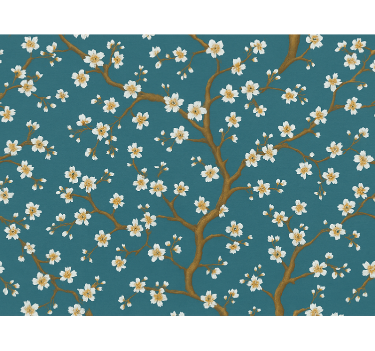 Blomster tapet gyldne blomster i teal - TenStickers