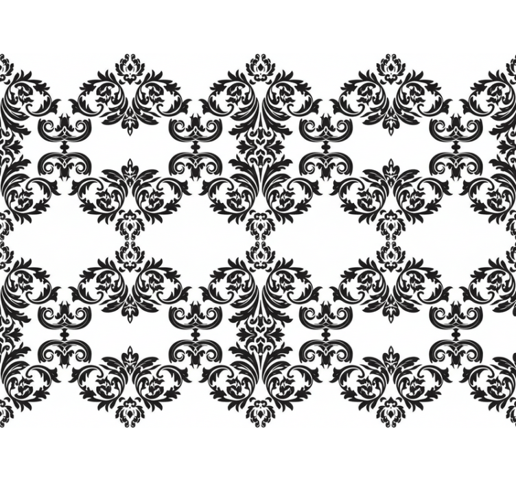 Barok tapet med sort damask blomstermønster - TenStickers