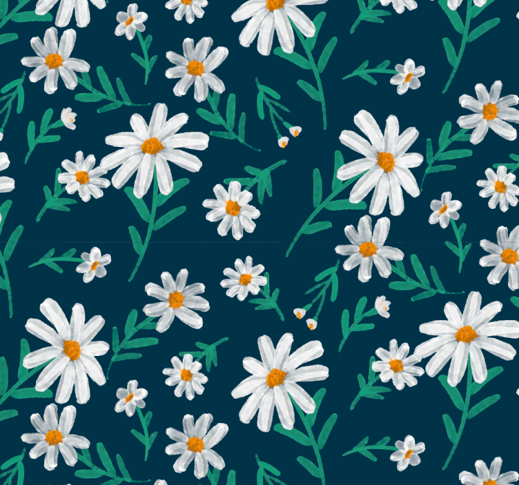 Blomster tapet daisy på blå baggrund - TenStickers