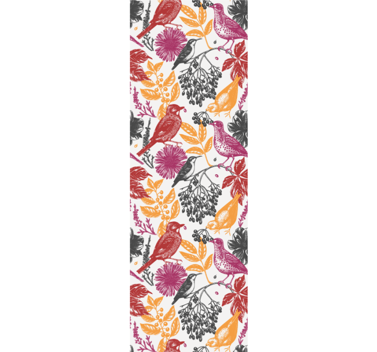 Farverige blomster og blade tapet med fugle - TenStickers