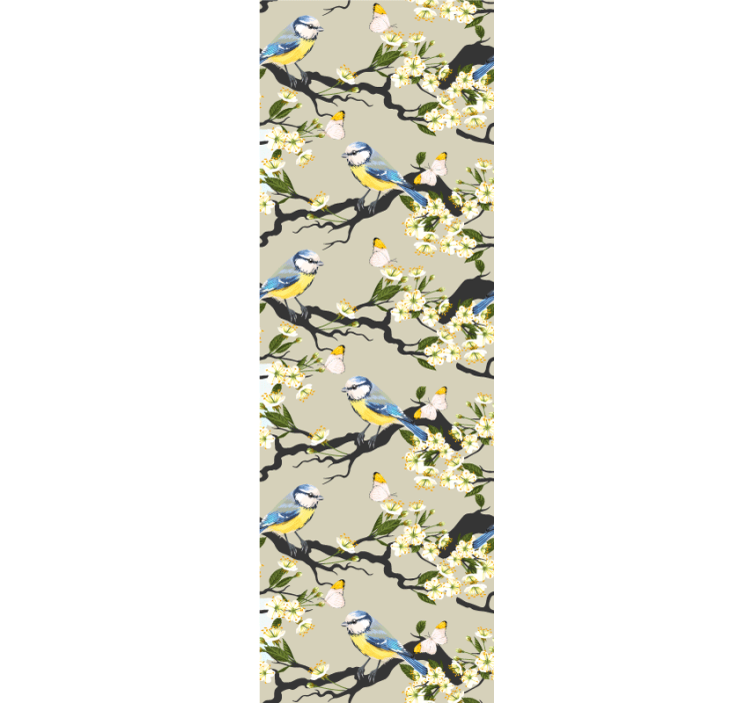 Fugle og sommerfugle på træer blomst tapet - TenStickers