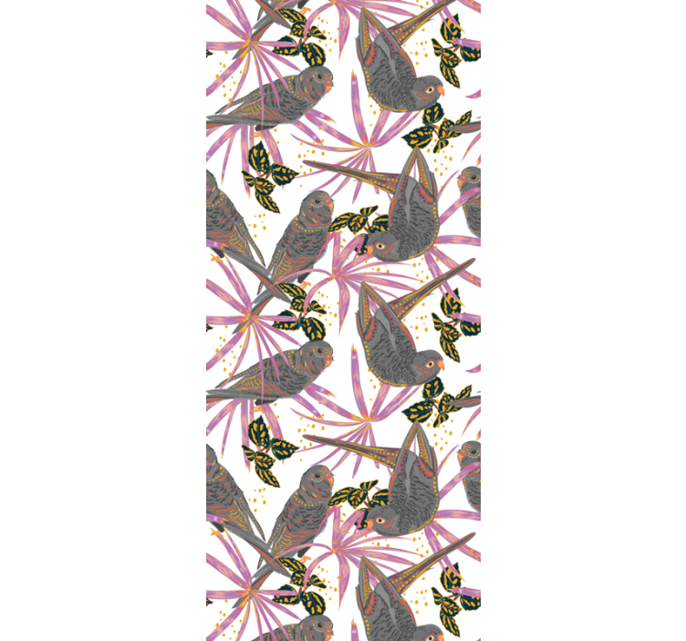 Farverige blade tapet med fugle - TenStickers