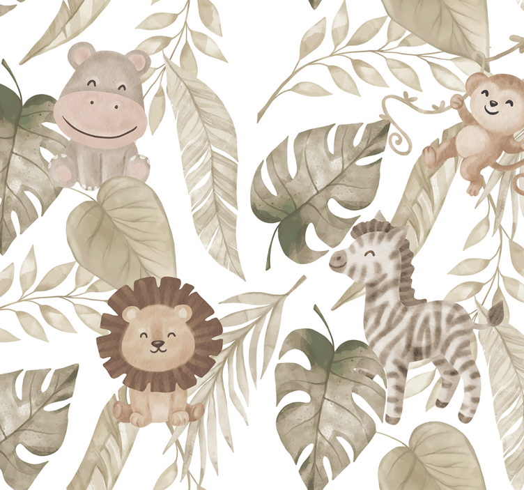 Beige junglemønster baby tapet - TenStickers