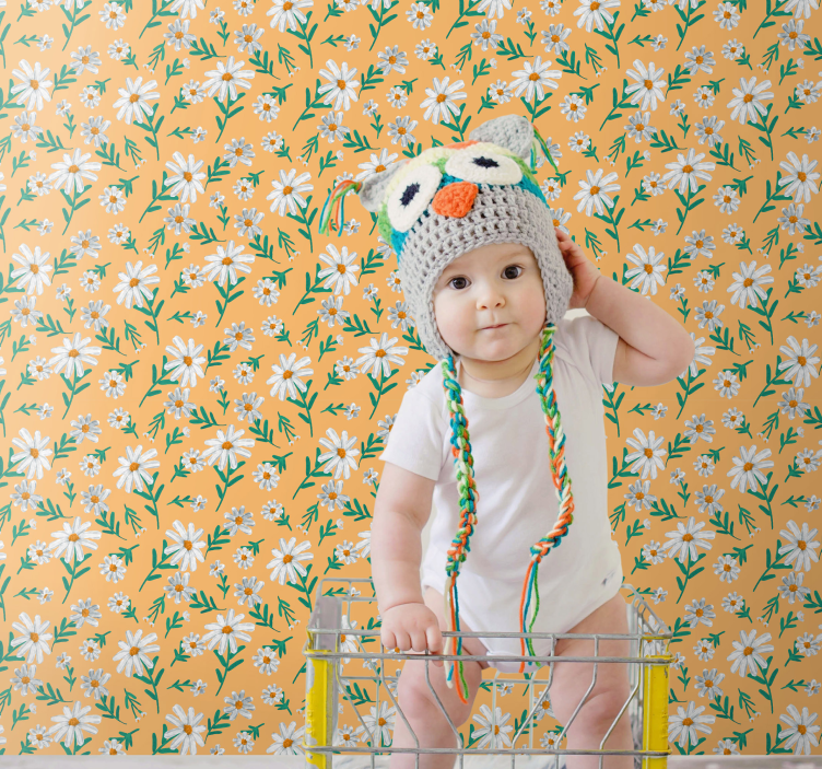 Blomster tapet tusindfryd på den gule baggrund - TenStickers