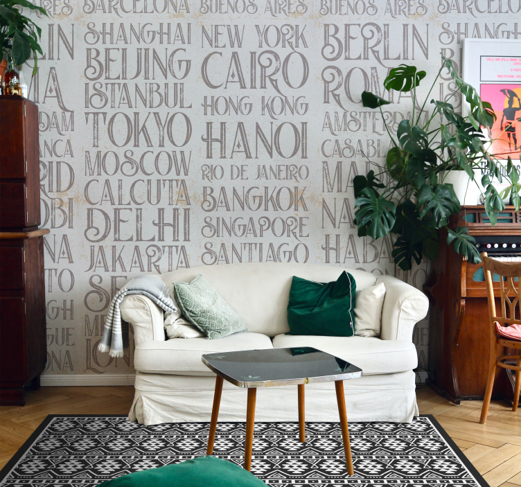 Byer i verden bogstaver tapet - TenStickers