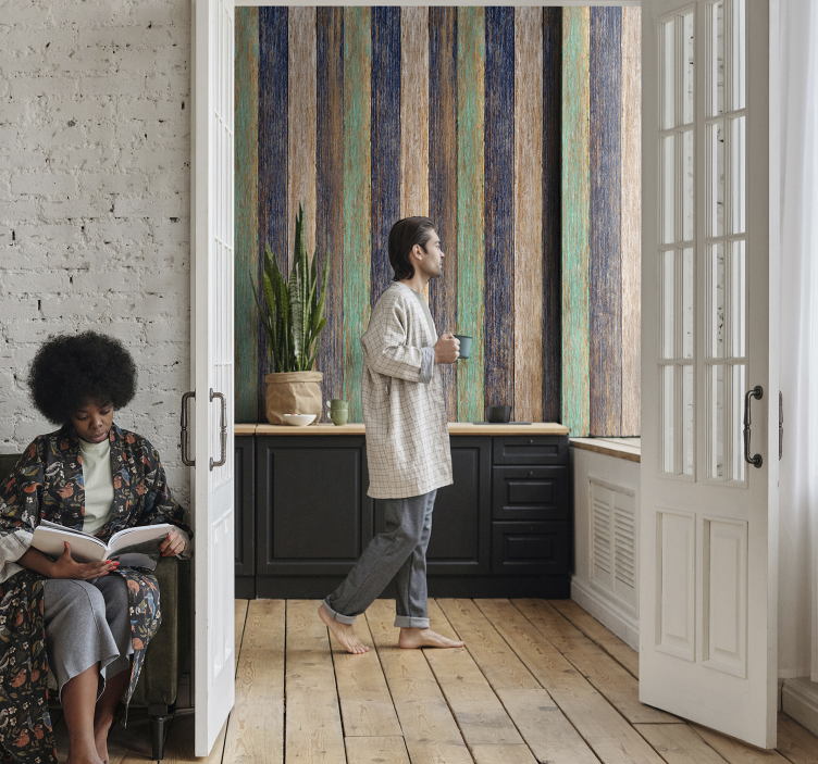 Blå og brun laminat træ effekt tapet - TenStickers