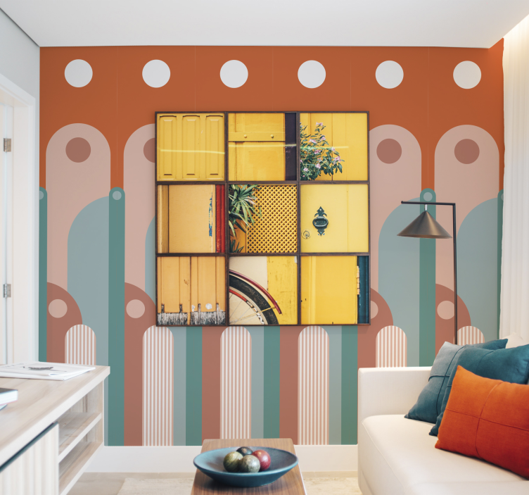 Buede geometriske former tapet i stuen - TenStickers