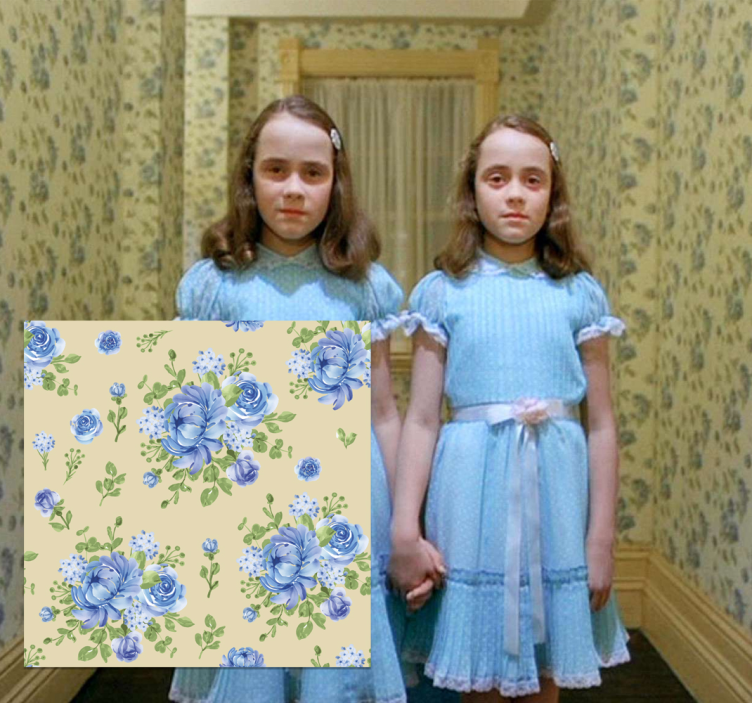 Gul baggrund med blå blomster tapet - TenStickers