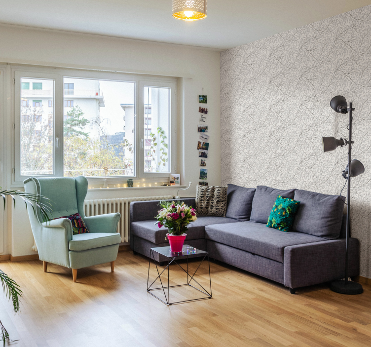 Dekorativ tapet grå skala blomster mønster - TenStickers