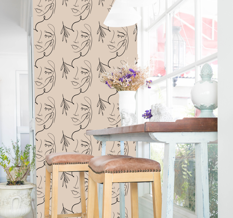 Abstrakte linjer beige tapet - TenStickers