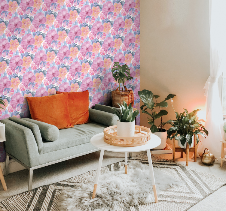 Akvarel mallow blomster tapet - TenStickers