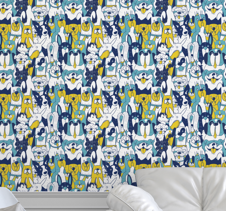 Animeret hundesamling tapet med dyr - TenStickers