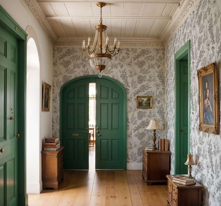 Beige blomstermønster tapet til gang - TenStickers