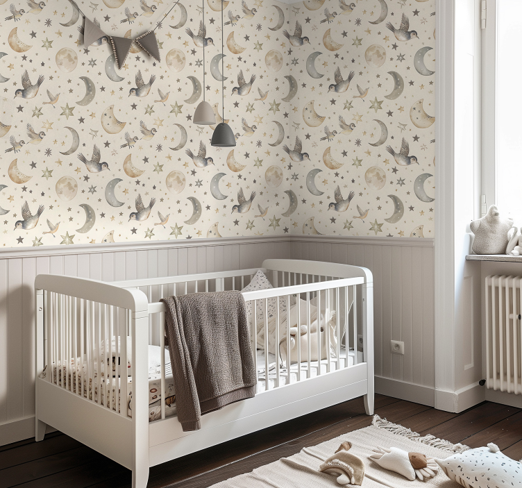 Beige nattehimmel baby tapet - TenStickers