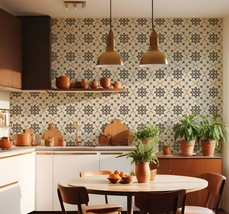 Beige stjerneklar design flise tapet - TenStickers